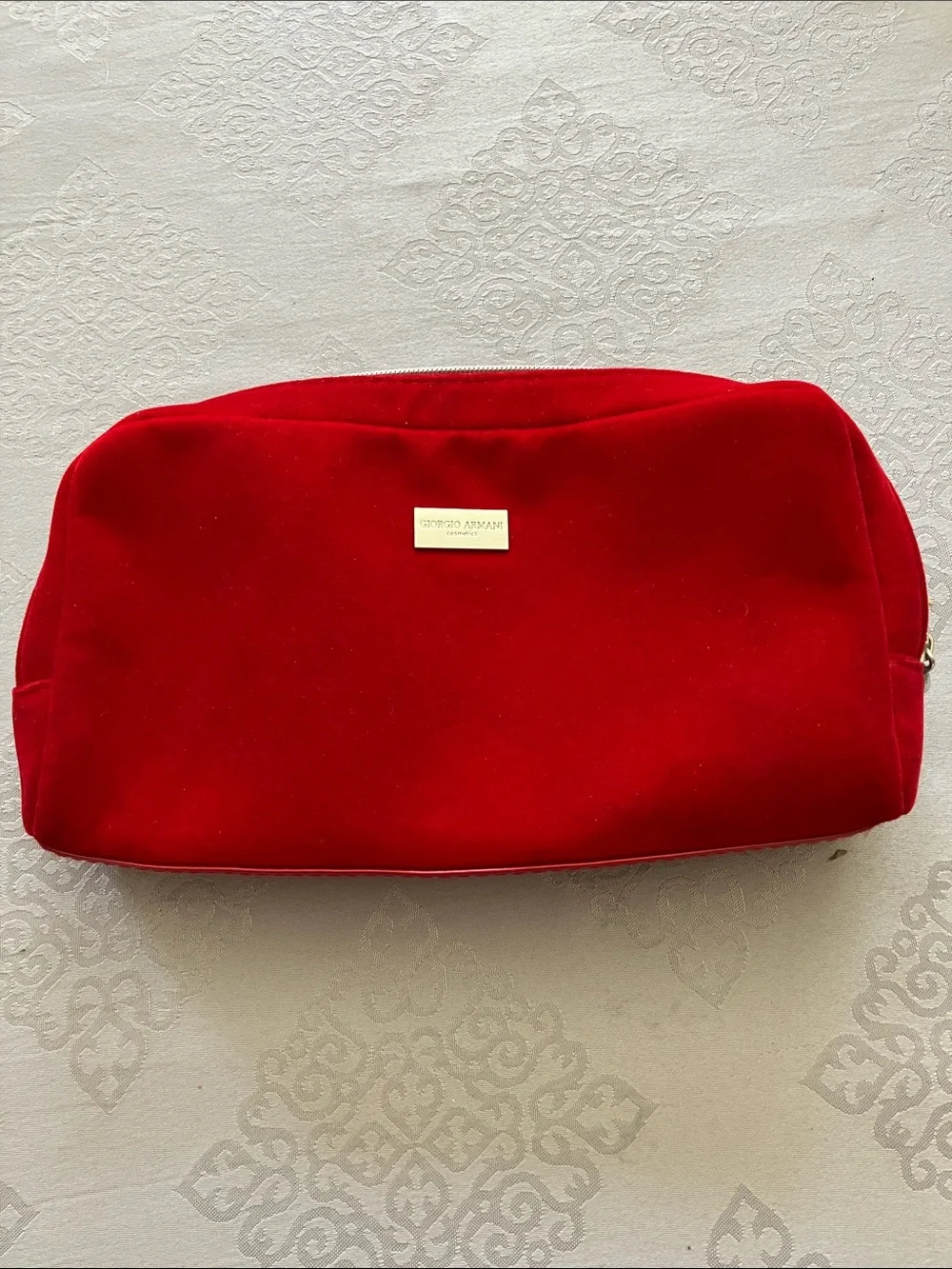 Giorgio Armani Red Velvet Makeup Pouch with Gold Plate